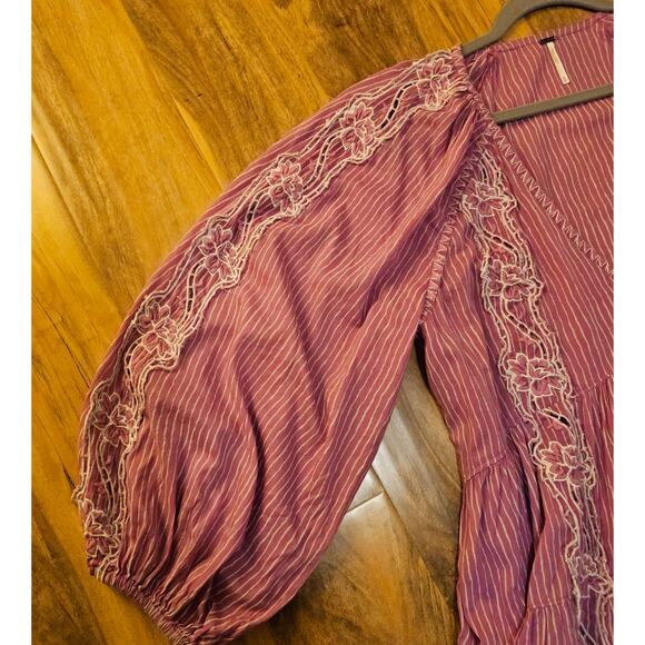 Free People AnotheSpecial Day M Pink Boho Embroidered Raw‎ hems Tunic Oversized - Picture 15 of 15